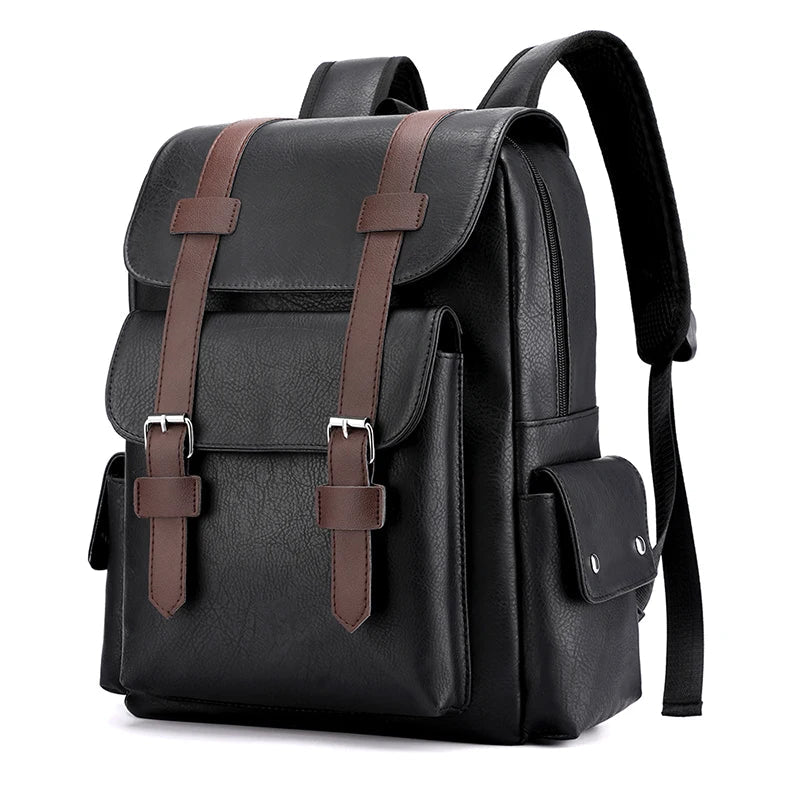 Men's PU Leather Backpack – Large Laptop Bag, Schoolbag for Teen Boys, Black & Brown Mochilas Sac à Dos – Xeoloex.