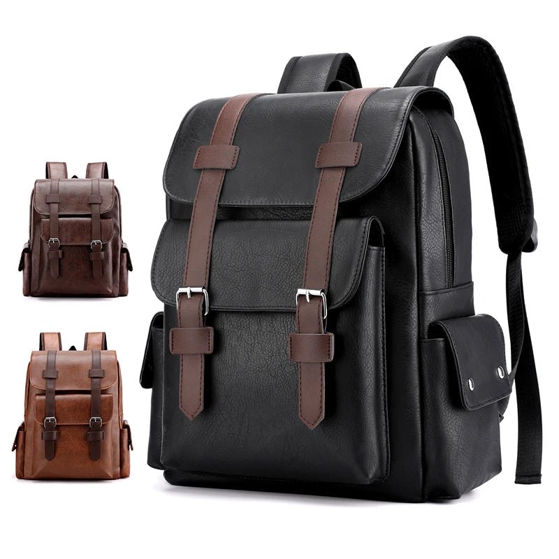 Men's PU Leather Backpack – Large Laptop Bag, Schoolbag for Teen Boys, Black & Brown Mochilas Sac à Dos – Xeoloex.