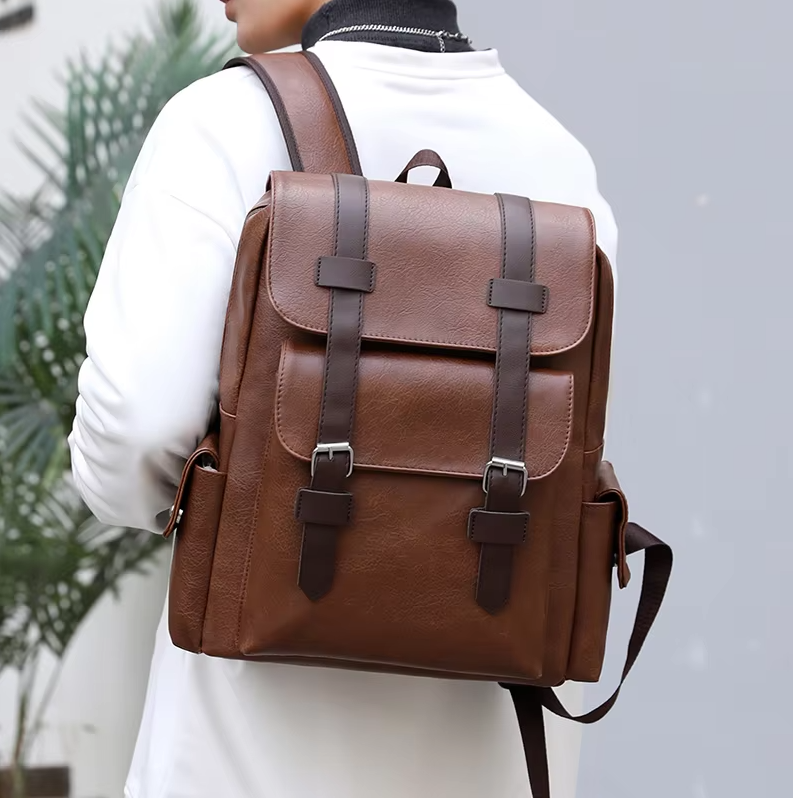 Men's PU Leather Backpack – Large Laptop Bag, Schoolbag for Teen Boys, Black & Brown Mochilas Sac à Dos – Xeoloex.