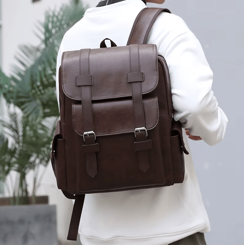 Men's PU Leather Backpack – Large Laptop Bag, Schoolbag for Teen Boys, Black & Brown Mochilas Sac à Dos – Xeoloex.