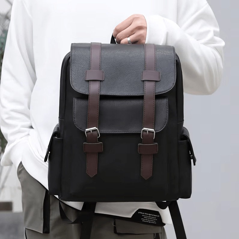 Men's PU Leather Backpack – Large Laptop Bag, Schoolbag for Teen Boys, Black & Brown Mochilas Sac à Dos – Xeoloex.