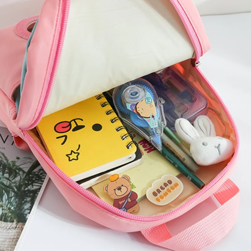 Plush 3D Rabbit Backpack for Kids – Cute Bow Tie Cartoon School Bag for Boys & Girls, Preschool & Kindergarten – Xeoloex.
