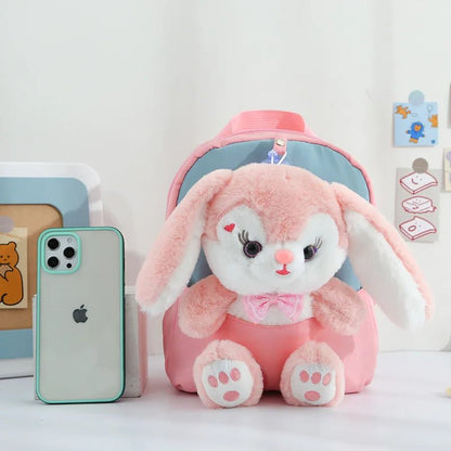 Plush 3D Rabbit Backpack for Kids – Cute Bow Tie Cartoon School Bag for Boys & Girls, Preschool & Kindergarten – Xeoloex.