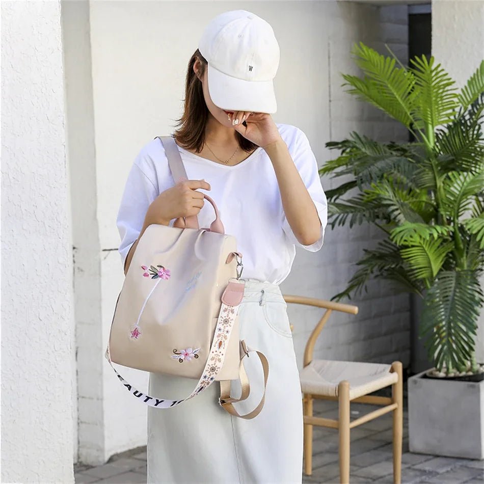 Waterproof Oxford Women's Backpack – Fashionable Embroidery, Large-Capacity Travel Handbag & Shopping Knapsack – Xeoloex.